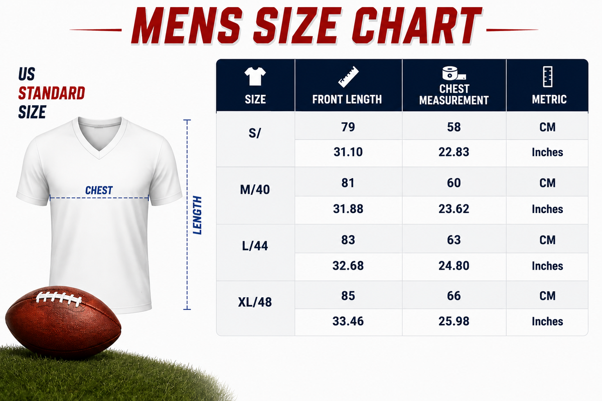 Size chart for all our products